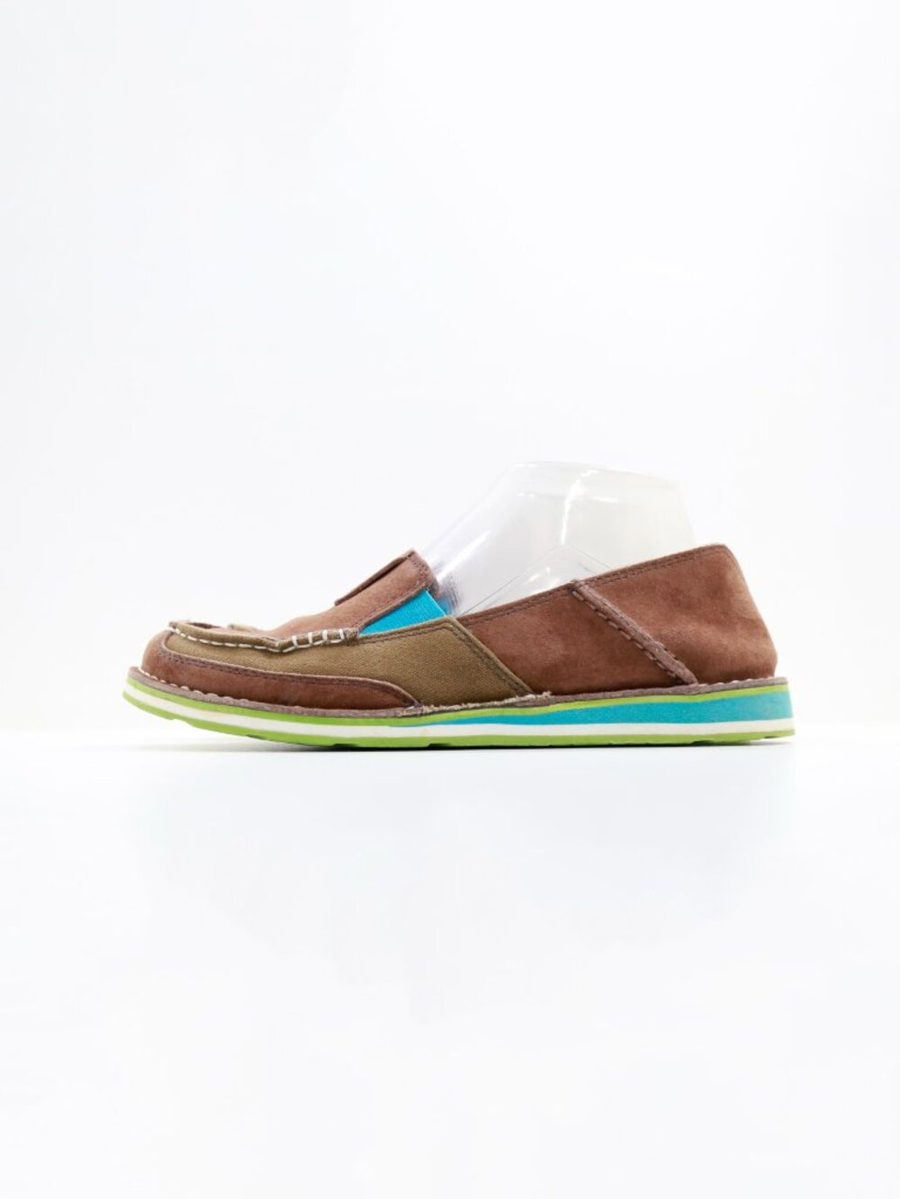 Ariat Cruiser Brown Leather & Canvas Flat Slip On Shoes - Women's 8